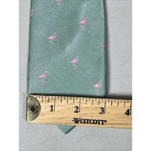 J Crew The Silk Tie Green with Pink Flamingos Mens Necktie 3"X58" - Picture 7 of 11
